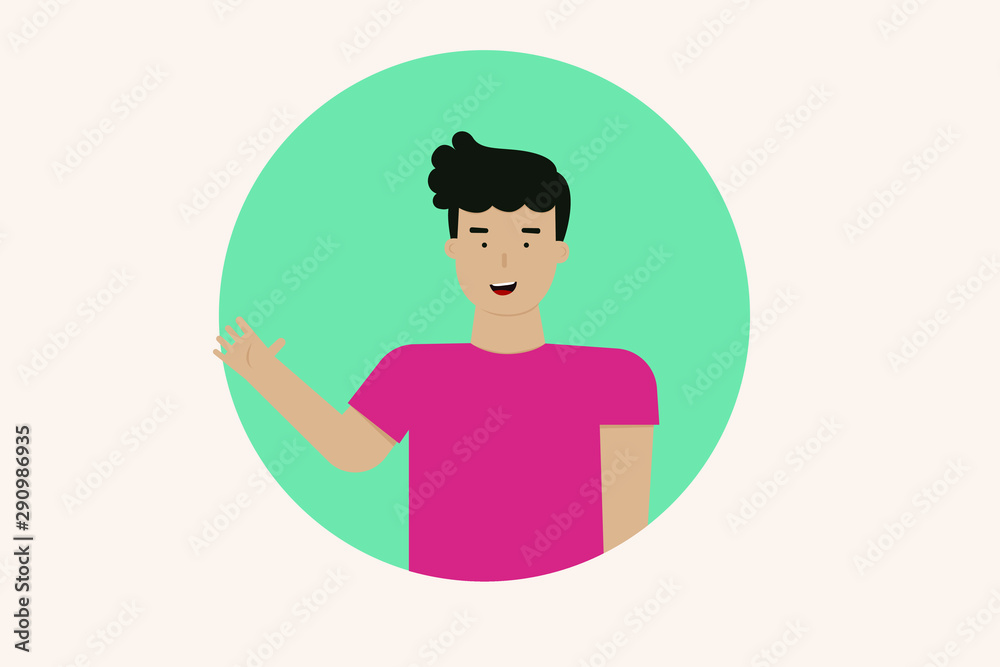 Friendly boy say hello, Flat illustration cartoon design. Friendly boy say hello, Flat illustration cartoon design.