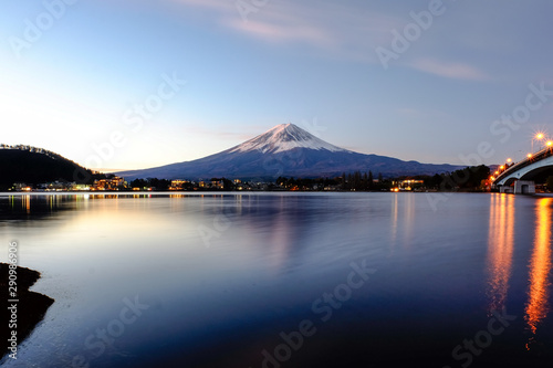 Mt. Fuji with beautiful nature with reflection on the lake kawaguchiko Japan.