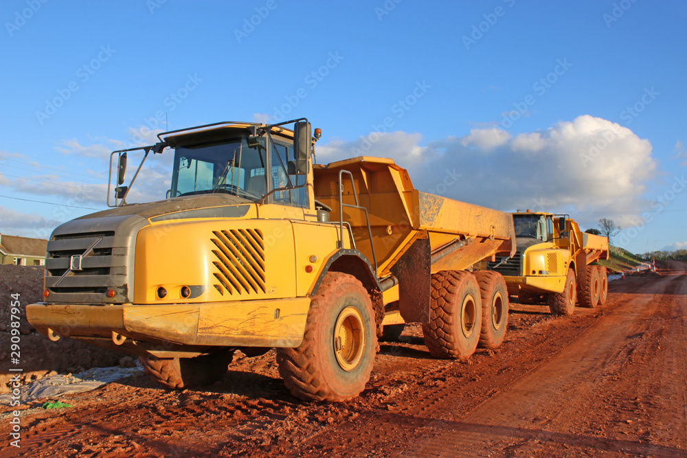 Dump truck on a road construction site