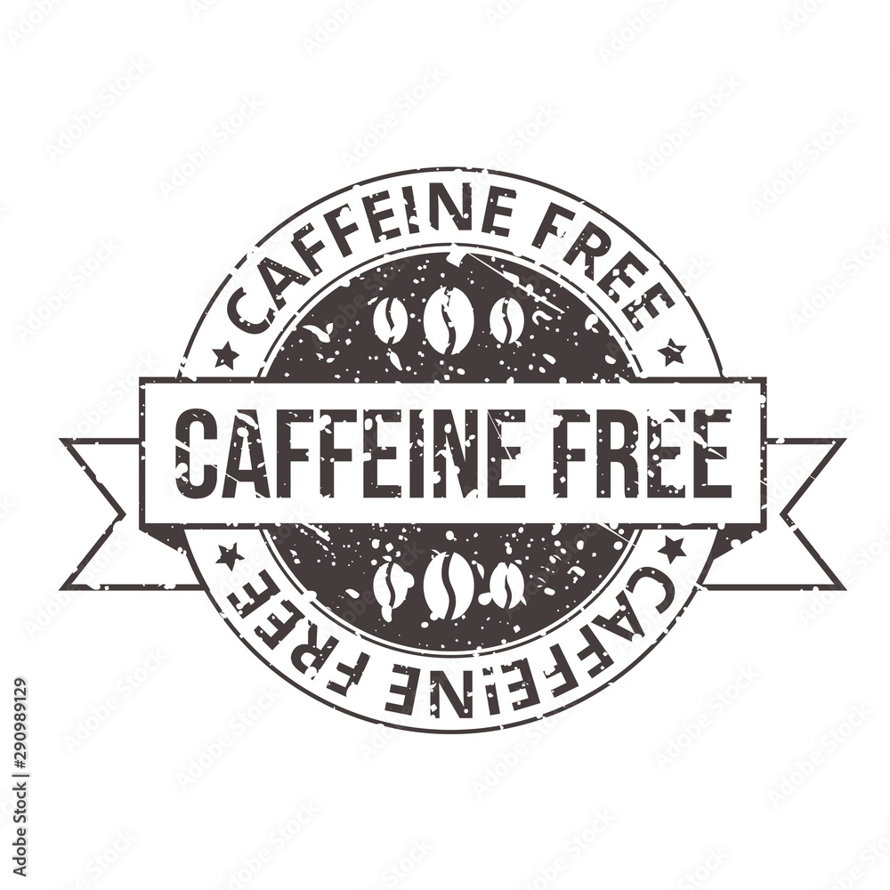 Caffeine free vintage tag with grunge effect vector illustration. Template of decaf coffee with rubber stamp and promotion text flat style concept. Isolated on white background