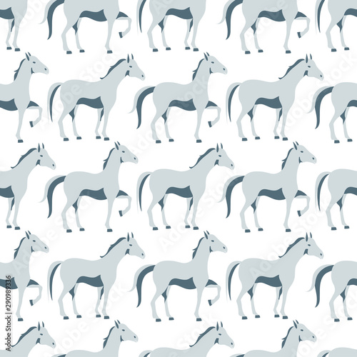 Seamless  pattern with walking horse on a white background
