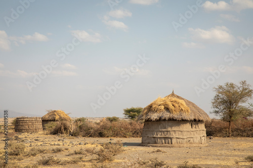 maasai boma in tanzanian landscape photo