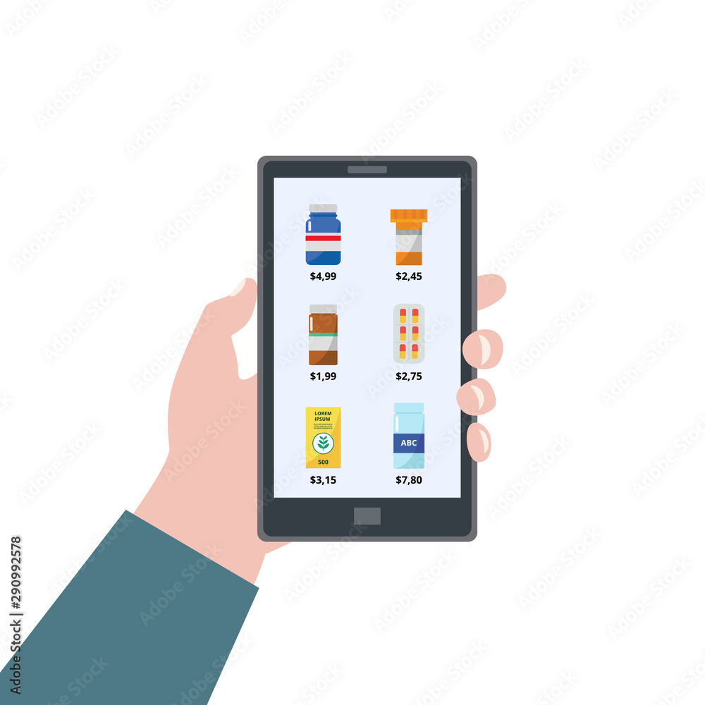Pharmacy app - online drugstore app on phone screen. Pharmacy app - online drugstore app on phone screen.