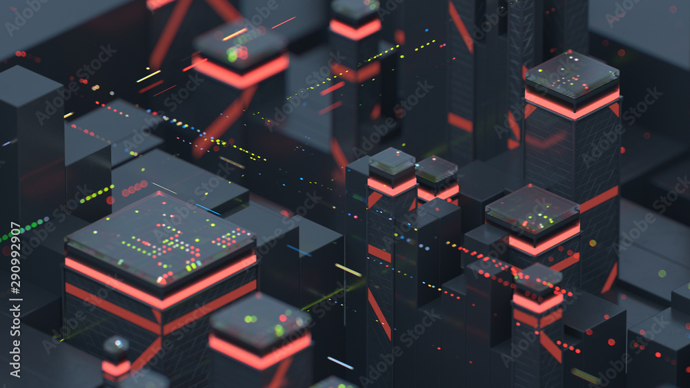3d abstract technology background. Abstract concept data center technology. Artificial Intelligence. Personal data security, processing or protection. 3d abstract technology background. Abstract concept data center technology. Artificial Intelligence. Personal data security, processing or protection.