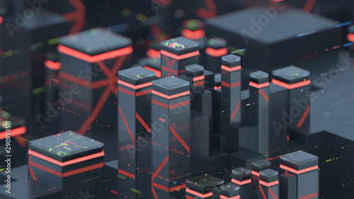 Fototapeta Naklejka Na Ścianę i Meble -  3d abstract technology background.  Abstract concept data center technology. Artificial Intelligence. Personal data security, processing or protection.