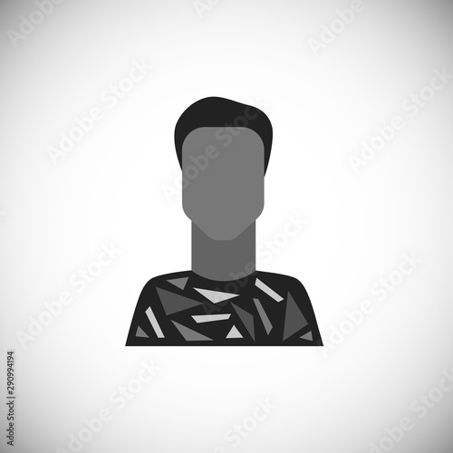 Сute avatar of sun-tanned man in a fun t-shirt. Silhouette simple black icon of character.