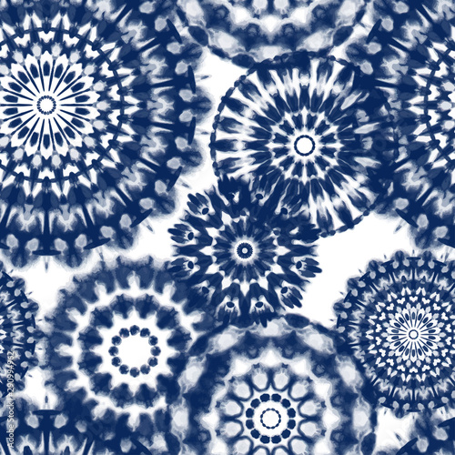 Seamless pattern Shibori in Indigo color. Digital Quilting Arts. Tie-dye. Tied and dyed - is a manual resist dyeing technique, of Japanese artisan design which produces patterns on fabric