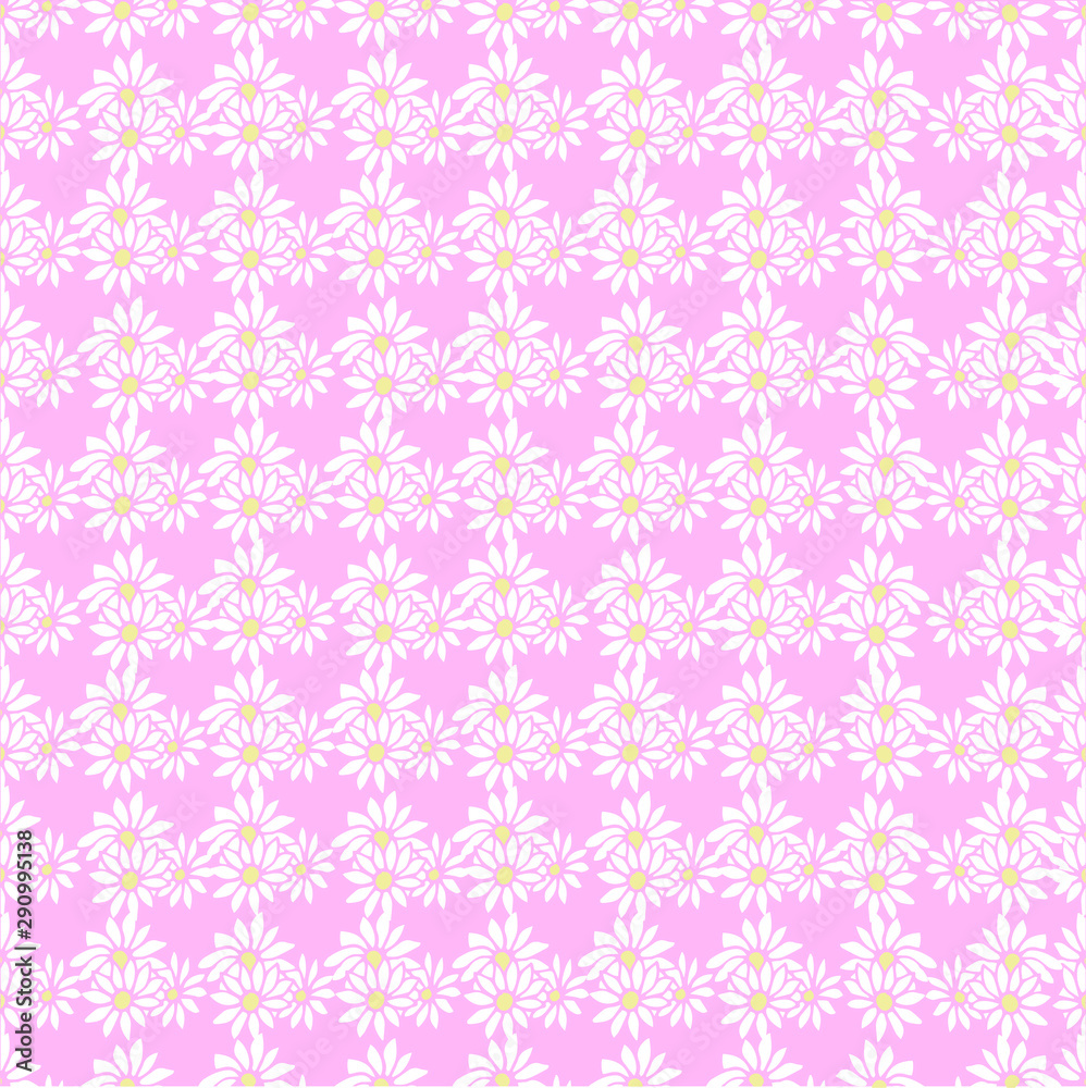 Seamless pattern white flowers on pink background vector illustration
