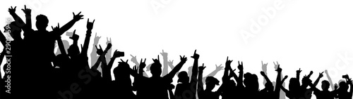 Isolated music concert crowd with hands in the air - black silhouette of dancing people