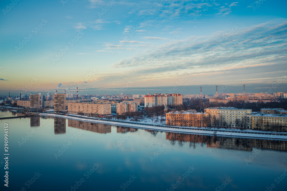 View of Saint-Petersburg and Neva river in in early winter, daytime.