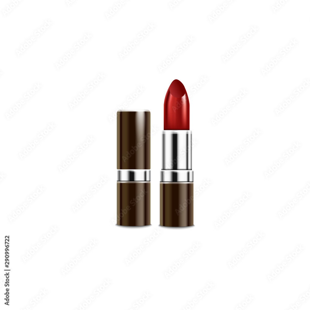 Brown and silver tube of red lipstick - realistic mockup isolated on white background. Brown and silver tube of red lipstick - realistic mockup isolated on white background.