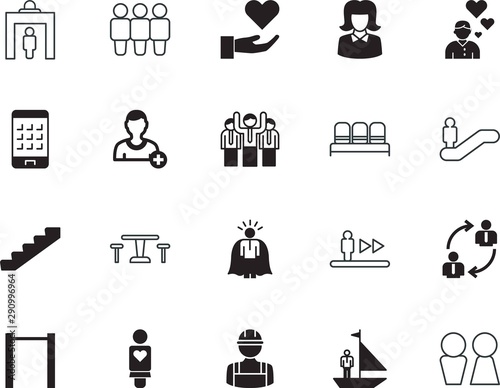 people vector icon set such as: healthy, washroom, drink, join, goal, employee, frame, barrier, mobile, muscle, empty, airplane, seats, ship, set, strong, contact, trust, account, employment