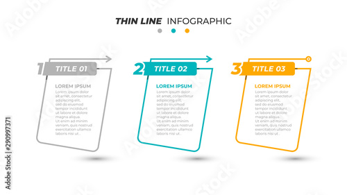 Thin line flat Infographic design template with number element and 3 options, steps and arrows. Can be used for process diagram, presentations, banner, flow chart, info graph.