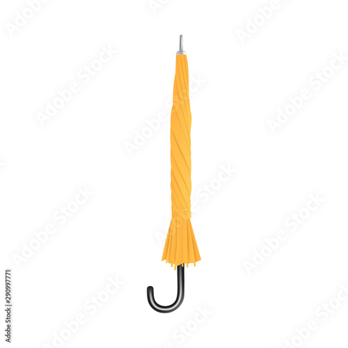 Realistic yellow umbrella folded shut isolated on white background