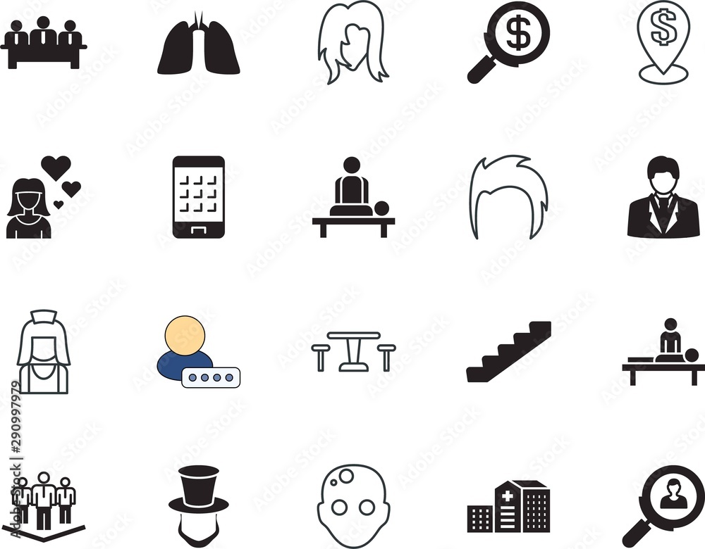people vector icon set such as: member, history, housework, map, telephone, repair, house, account, no, domestic, umbrella, destination, maid, collection, sample, shop, password, drinking, excursions