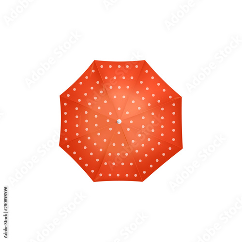 Top view of red umbrella with white polka dots - vintage style