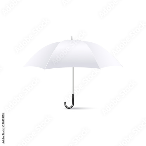 Sun rays or rain drops protective open umbrella 3d vector illustration isolated.