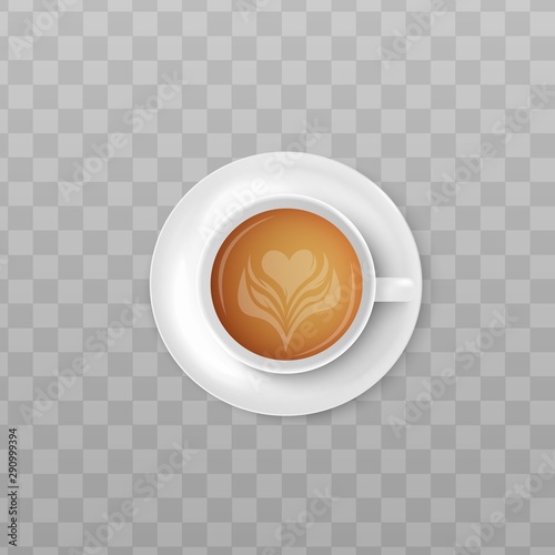 Cup of cream coffee or cappuccino top view 3d vector illustration isolated.