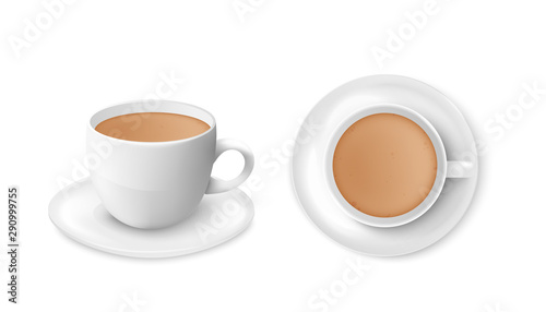 Cup of espresso coffee with froth set of 3d vector illustrations isolated on white.