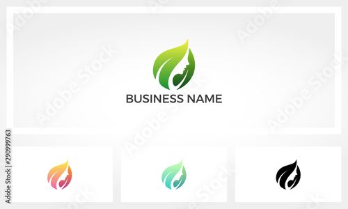 Woman Face Between Leaves Logo