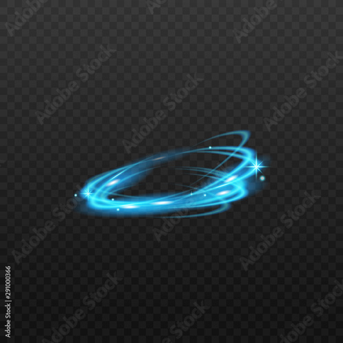 Blue magic light ring motion isolated on dark transparent background