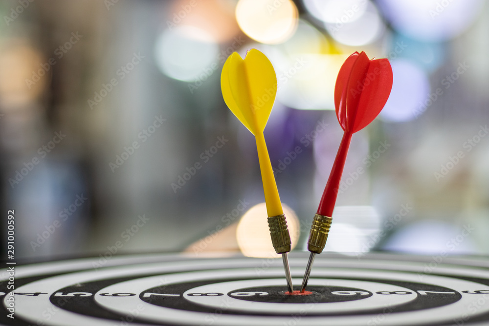 Fototapeta premium Board for darts. Successful game darts in the center.