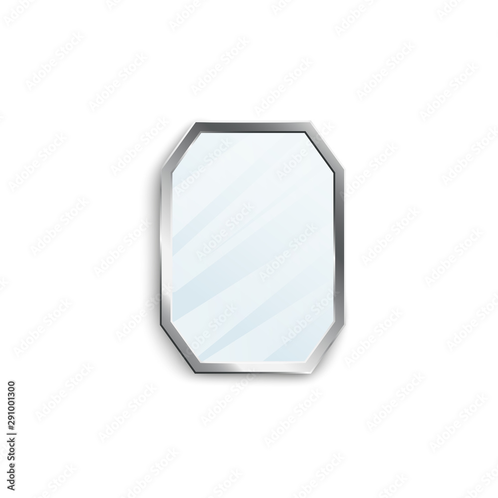 Realistic mirror with silver hexagon frame isolated on white background. Realistic mirror with silver hexagon frame isolated on white background.