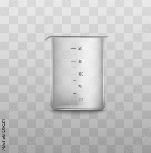 Empty glass measuring cup with number scales isolated on transparent background