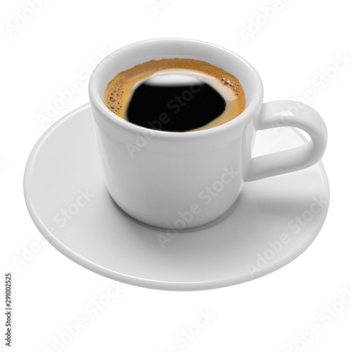 White cup of coffee on a white background. Isolate. Side view.