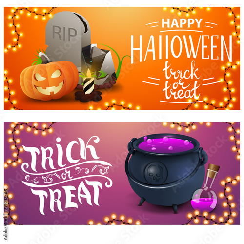 Happy Halloween, two greetings card foe websit. Funny templates for your art