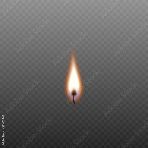 Burning candle wick isolated on transparent background - colorful orange flame