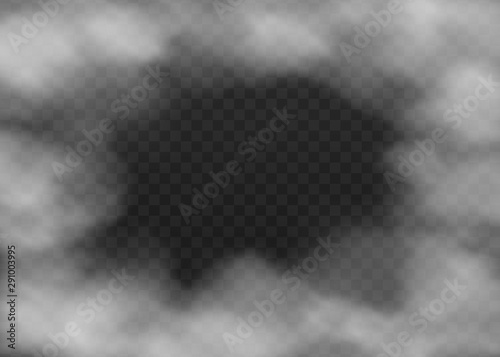 Smoke cloud fog frame isolated on dark transparent background
