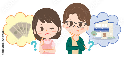 Illustration that couple is worried about buying a detached house