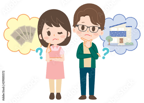 Illustration that couple is worried about buying a detached house