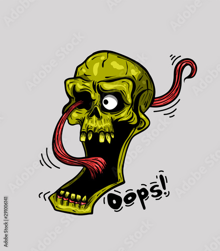 skull with tongue and eye, print on t-shirt, tattoo