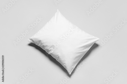 White blank pillowcase mockup. Grey background. © Shablon