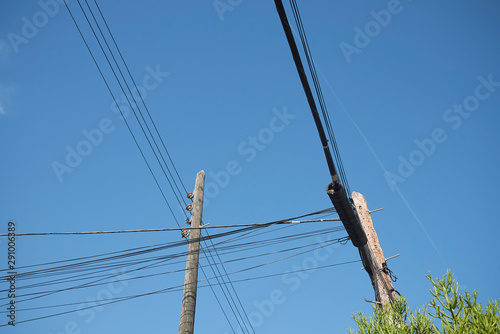 Ibiza, Spain - August 26, 2019 : View of electric cables