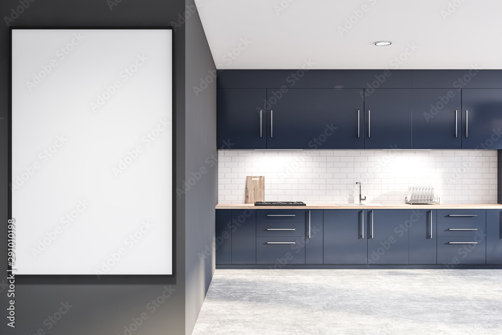 Gray stylish kitchen interior with poster Gray stylish kitchen interior with poster