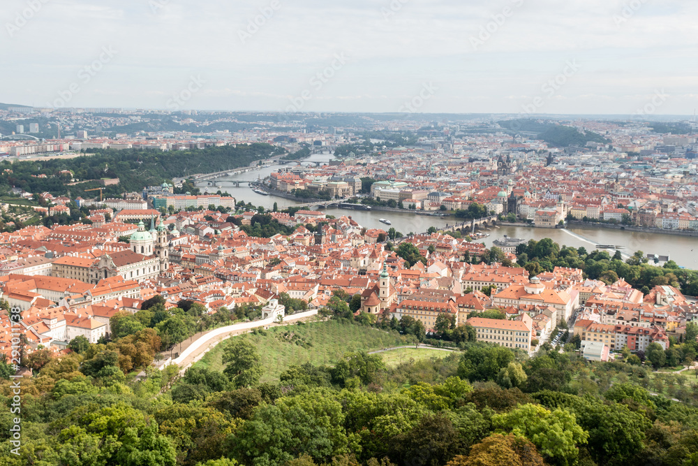 Panoramic view on a sunny day of the city of Prague, Czech Republic.