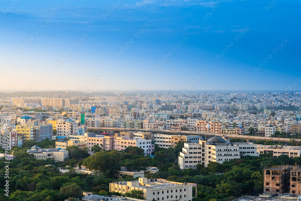 Hyderabad city buildings and skyline in India