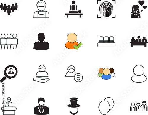 people vector icon set such as: users, america, technician, helmet, information, hospital, boss, accountability, thumbprint, travel, leisure, customer, society, discussion, nature, lincoln