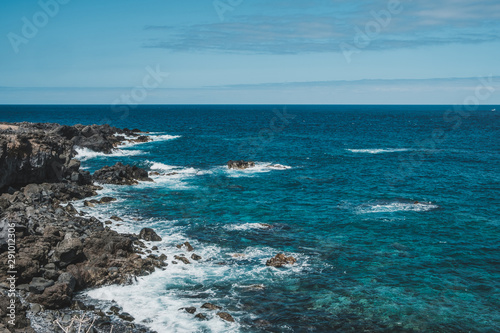 rocky ocean coast with black rocks - seascape, Tenerife -