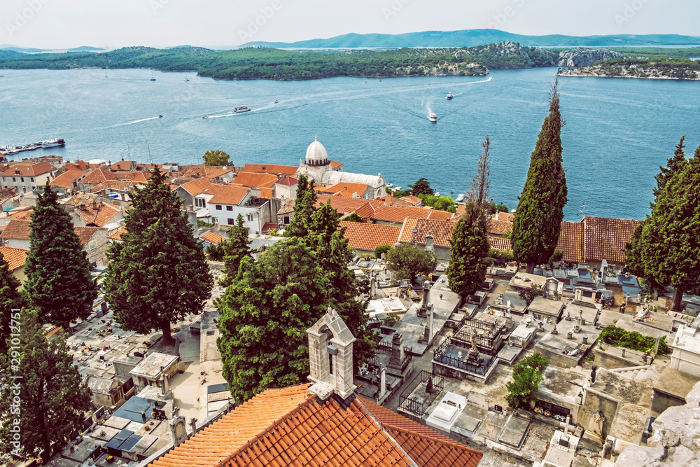 Cathedral of St. James and cemetery from St. Michael's Fortress, Sibenik, Croatia