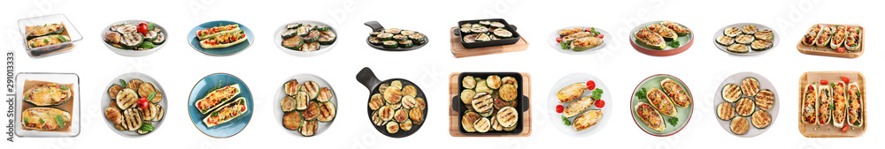 Delicious grilled zucchini slice on white background Delicious grilled zucchini slice on white background