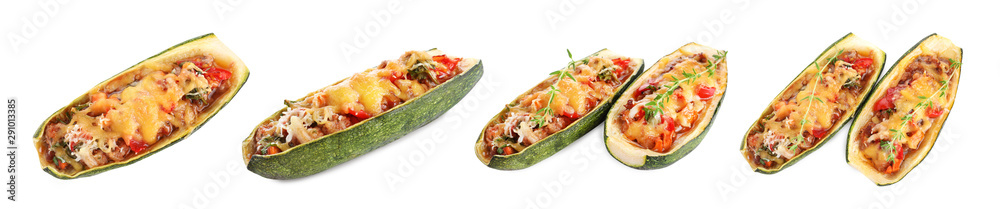 Delicious grilled zucchini slice on white background Delicious grilled zucchini slice on white background