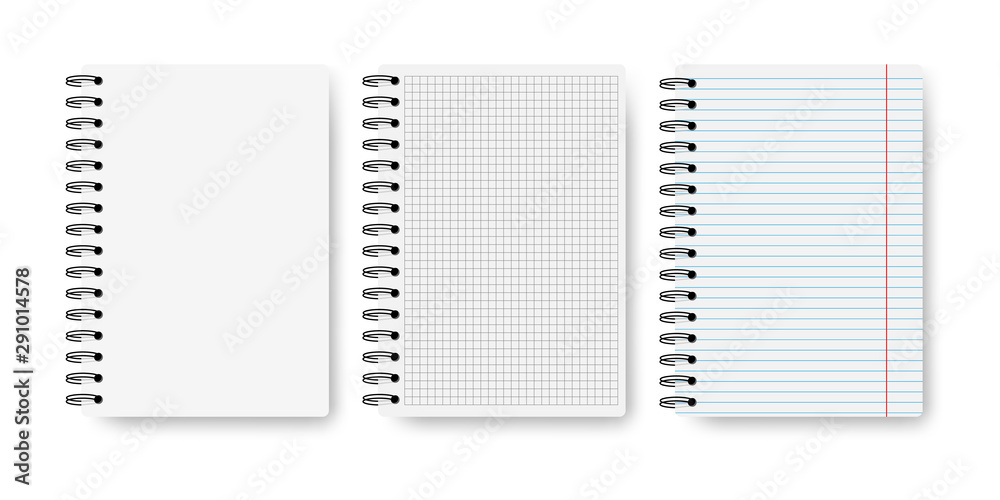 Realistic notebooks lined and dots paper page isolated on white background. Art design clean spiral notepad blank mockup template Realistic notebooks lined and dots paper page isolated on white background. Art design clean spiral notepad blank mockup template