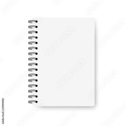 Realistic notebook isolated on white background. Art design clean spiral notepad blank mockup template