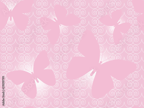 Seamless pattern with lacy white butterflies on a gentle background in pastel colors.