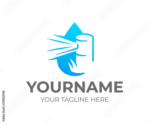 Sprinkler irrigation system in a drop,  irrigation services, logo design. Landscape irrigation, irrigation system parts and drip watering, vector design and illustration