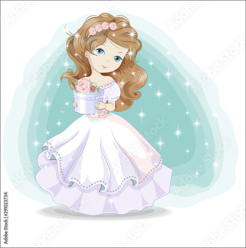 Dekoracja na wymiar  little-princess-in-white-dress-with-gift